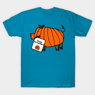 Pumpkin Pig with Halloween Horror Greeting T-Shirt